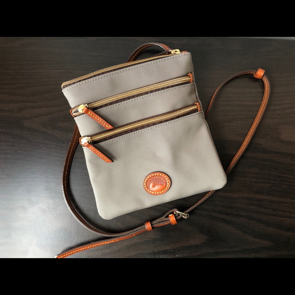Dooney and Bourke nylon triple-zip crossbody grey